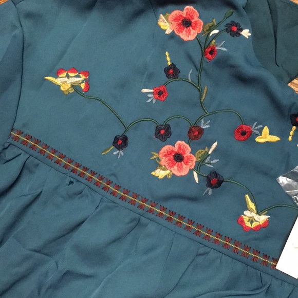 Esley Teal floral embroidered boho shift dress s - Picture 4 of 8